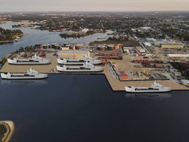 Eastern Shipbuilding Group, Inc. (ESG) commenced phase two of a itsinfrastructure improvement project at its Nelson Street government shipbuilding facility. Phase II rendering. Photo courtesy ESG